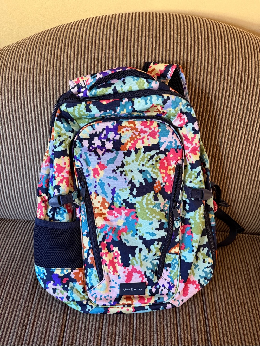 Vera Bradley Colorful Pixel Camo Travel Backpack - Navy Trim